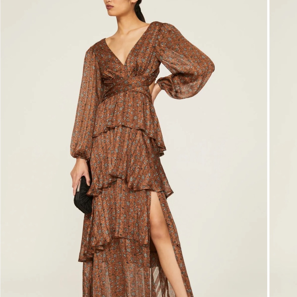 Astr Long Sleeve Brown Floral Dress